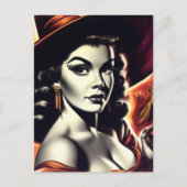 Carte Postale Sorcière Rétro Pin-up (Devant)