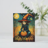 Carte Postale Sorcière S'Asseoir Sur Un Halloween Citrouille (Debout devant)