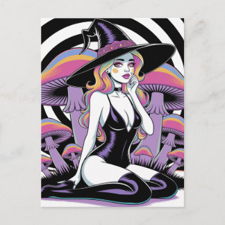 Carte Postale Sorcière sexy et champignons
