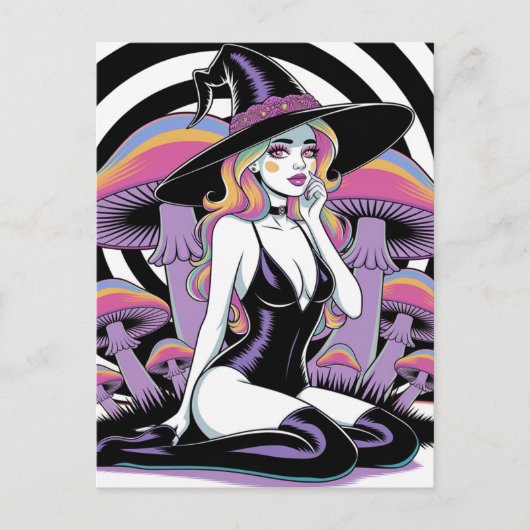 Carte Postale Sorcière sexy et champignons (Devant)