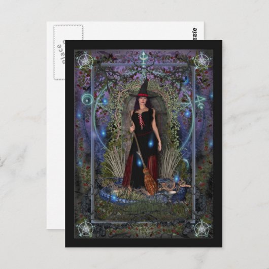 Carte postale Sorcière - Sorcière Lune Bleue & Dra (Devant / Derrière)