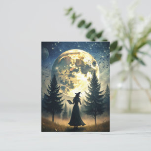 Carte Postale Sorcière sous Pleine lune Nuit enchantée