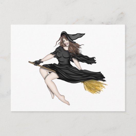 Carte Postale Sorcière sur un Broomstick (Devant)