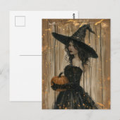 Carte Postale Sorcière tenant un Citrouille (Devant / Derrière)