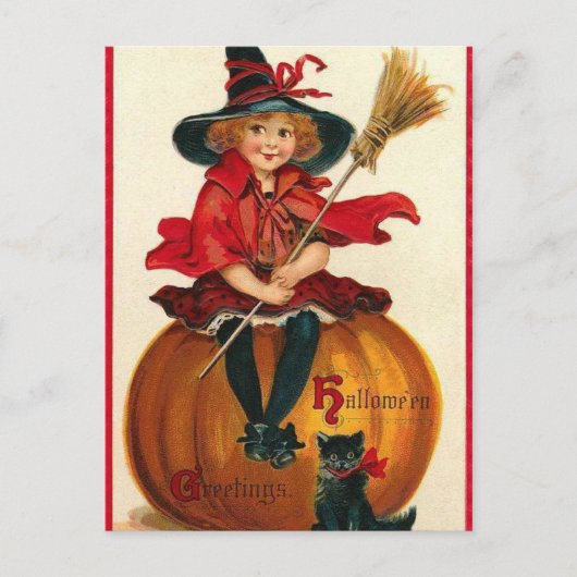 Carte Postale Sorcière vintage d'Halloween (Devant)