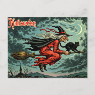Carte Postale Sorcière vintage d'Halloween