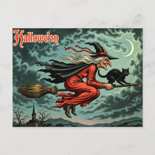 Carte Postale Sorcière vintage d'Halloween (Devant)