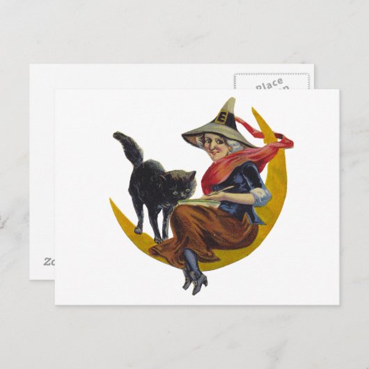 Carte Postale Sorcière vintage d'Halloween (Devant / Derrière)