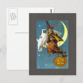 Carte Postale Sorcière vintage d'Halloween (Devant / Derrière)