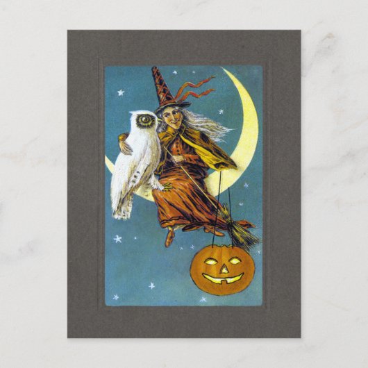 Carte Postale Sorcière vintage d'Halloween (Devant)