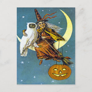 Carte Postale Sorcière vintage d'Halloween