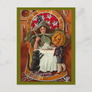 Carte Postale Sorcière vintage d'Halloween