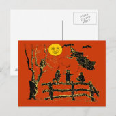 Carte Postale Sorcière vintage Lune et chats chantants (Devant / Derrière)