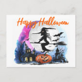 Carte Postale Sorcière volante aquarelle (Devant)