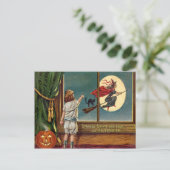 Carte Postale Sorcière volante Chat noir Ful Moon Citrouille (Debout devant)