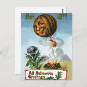 Carte Postale Sorcière volée dans le Citrouille à ballon à air c (Devant / Derrière)