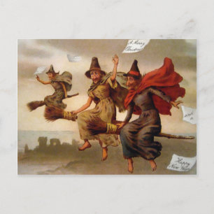 Carte Postale Sorcières de Noël victoriennes vintages