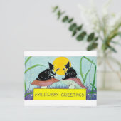 Carte Postale Sorcières de salutations d'Halloween sur les champ (Debout devant)