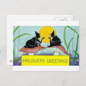 Carte Postale Sorcières de salutations d'Halloween sur les champ (Devant / Derrière)