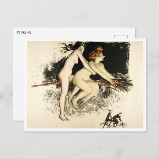 Carte Postale Sorcières, Jean Veber, Halloween, Homme et Femme (Devant / Derrière)