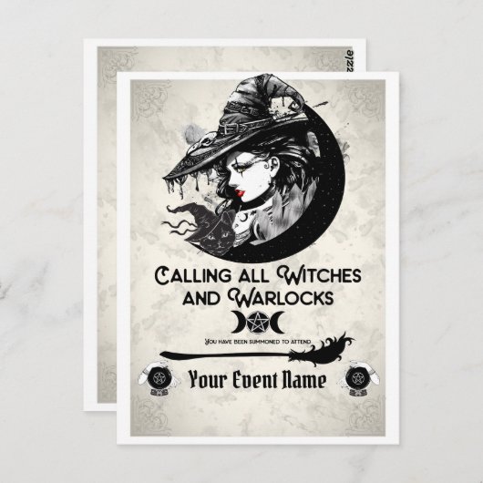 Carte Postale Sorcières & Magiciens Fête de Halloween de Sorcièr (Devant / Derrière)