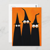 Carte Postale Sorcières Noires Effrayantes Halloween Fantaisiste (Devant / Derrière)
