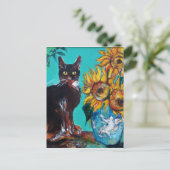 CARTE POSTALE SOUCHES AVEC CHAT NOIR EN TURQUOISE BLEUE (Debout devant)