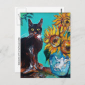 CARTE POSTALE SOUCHES AVEC CHAT NOIR EN TURQUOISE BLEUE (Devant / Derrière)