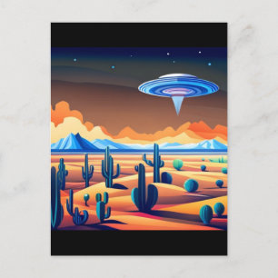 Carte Postale Soucoupe volante au-dessus du paysage désertique