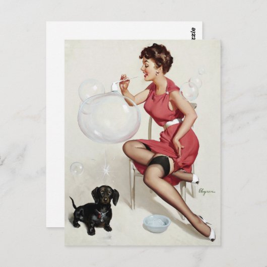 Carte Postale Souffler les bulles Pin Up (Devant / Derrière)