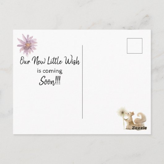 Carte Postale *~* Souhaitez Souris Dandelion Faire-part de gross (Dos)