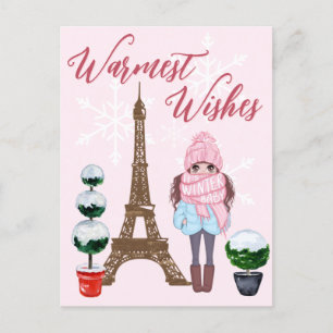 Carte Postale Souhaits les plus chauds Paris Tour Eiffel Noël ro