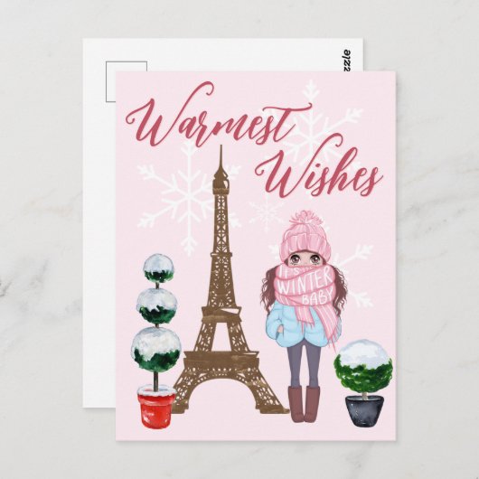 Carte Postale Souhaits les plus chauds Paris Tour Eiffel Noël ro (Devant / Derrière)