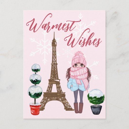 Carte Postale Souhaits les plus chauds Paris Tour Eiffel Noël ro (Devant)