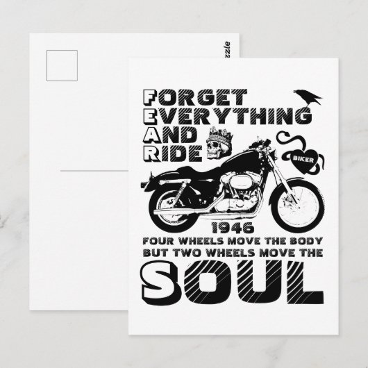 Carte Postale Soul Biker, Date de naissance personnalisée (Devant / Derrière)