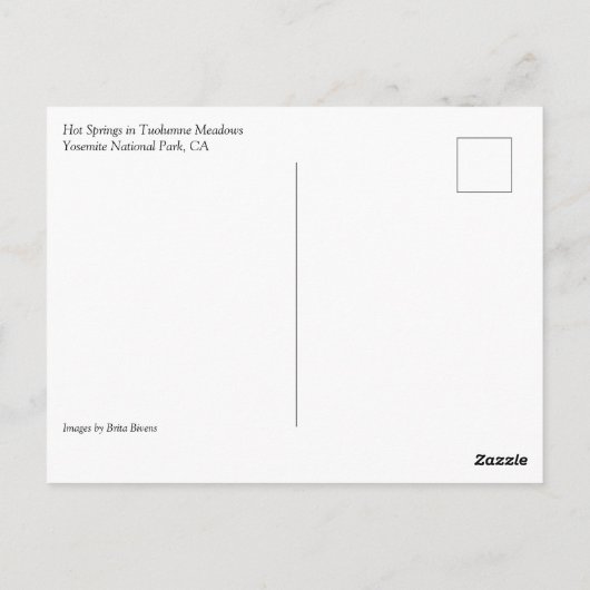 Carte Postale Sources chaudes en Tuolumne Meadows, Yosemite, CA  (Dos)