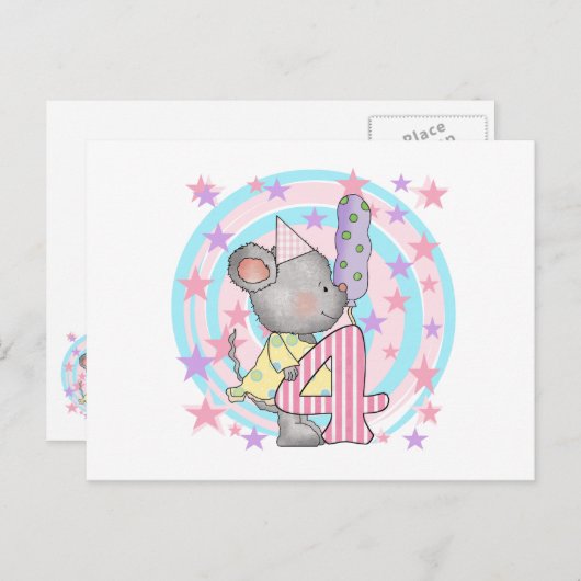 Carte Postale Souris 4e anniversaire T-shirts et cadeaux (Devant / Derrière)