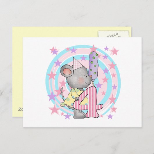 Carte Postale Souris 4e anniversaire T-shirts et cadeaux (Devant / Derrière)