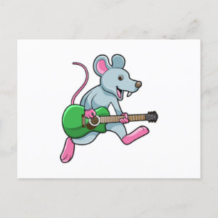 Carte Postale Souris à la musique avec guitare