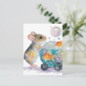 Carte Postale Souris adorable et poisson d'or (Debout devant)