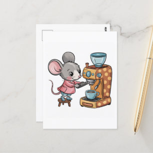 Carte Postale Souris adorable faisant du café
