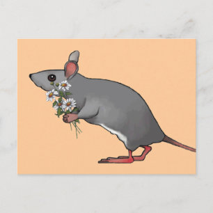 Carte Postale Souris Apportant Fleurs, Faisées : Art
