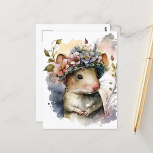 Carte Postale Souris aquarelle adorable
