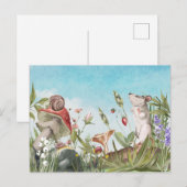 Carte Postale Souris aquarelle dans la maisonnette champêtre (Devant / Derrière)