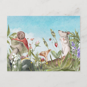 Carte Postale Souris aquarelle en champ Cottagecore
