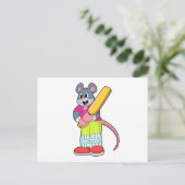 Carte Postale Souris au cricket avec batte de cricket (Debout devant)