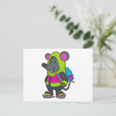 Carte Postale Souris au patinage sur glace avec patins à glace & (Debout devant)