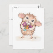 Carte Postale Souris avec Bouquet de fleurs (Devant / Derrière)