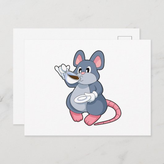 Carte Postale Souris avec Café Cup (Devant / Derrière)