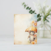 Carte Postale Souris avec parapluie jaune arrière - plan (Debout devant)